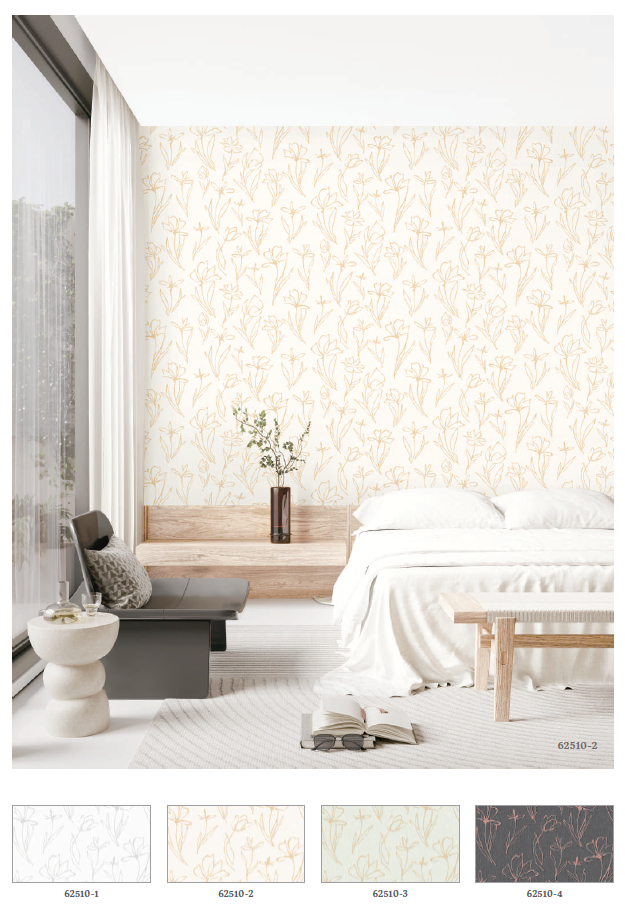 Textured Wallpaper of Premium Quality, Extra Large, Covers 178 sq ft per roll; Floral in Light Green, Gold