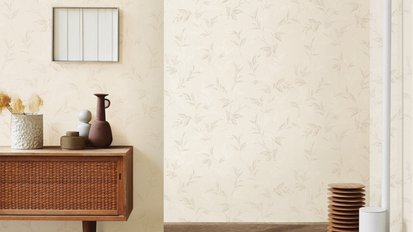 Textured Wallpaper of Premium Quality, Extra Large, Covers 178 sq ft per roll; Fabric, Floral in Tan, Beige