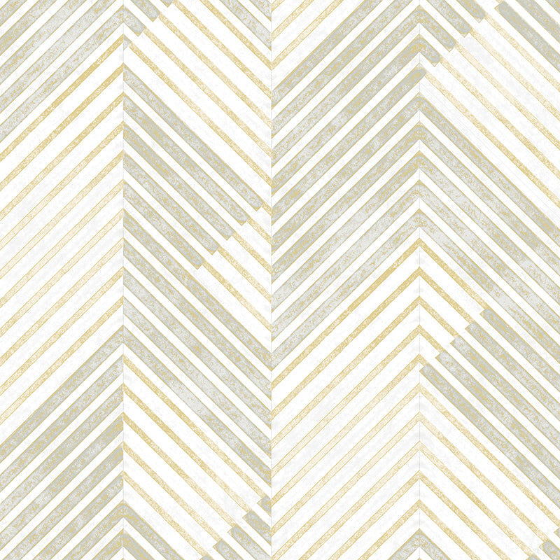 Textured Wallpaper of Premium Quality, Extra Large, Covers 178 sq ft per roll; Chevron in Grey, Cream, Gold