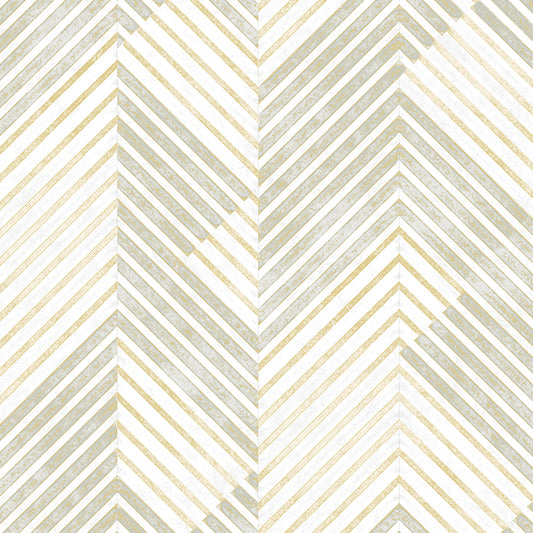 Textured Wallpaper of Premium Quality, Extra Large, Covers 178 sq ft per roll; Chevron in Grey, Cream, Gold