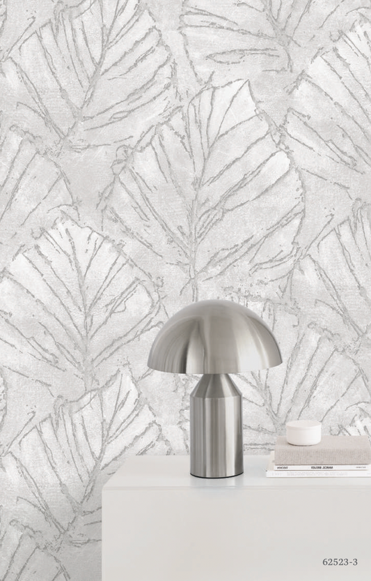 Textured Wallpaper of Premium Quality, Extra Large, Covers 178 sq ft per roll; Floral in Silver, Grey