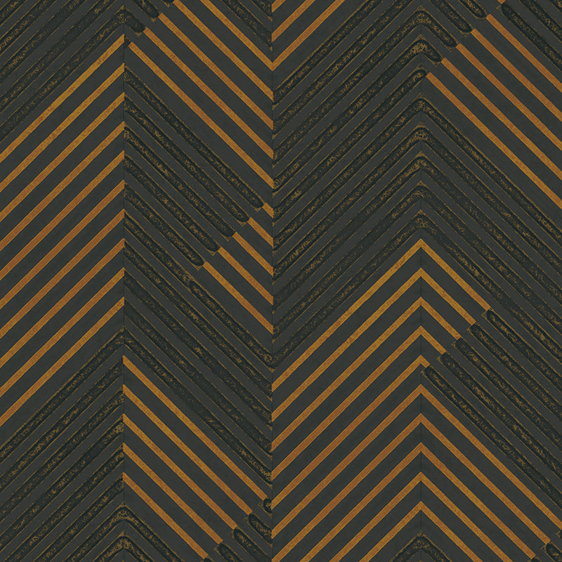 Textured Wallpaper of Premium Quality, Extra Large, Covers 178 sq ft per roll; Chevron in Gold, Grey