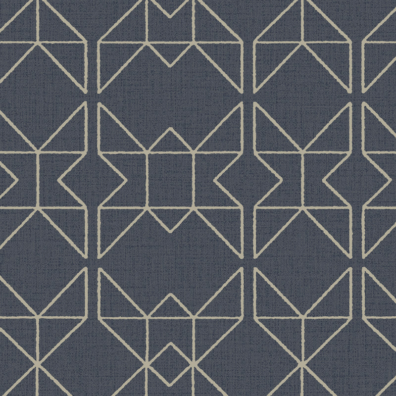 Textured Wallpaper of Premium Quality, Extra Large, Covers 178 sq ft per roll; Trellis, Geometric in Aegean, Blue, Gold