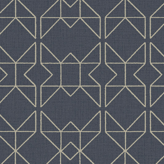 Textured Wallpaper of Premium Quality, Extra Large, Covers 178 sq ft per roll; Trellis, Geometric in Aegean, Blue, Gold